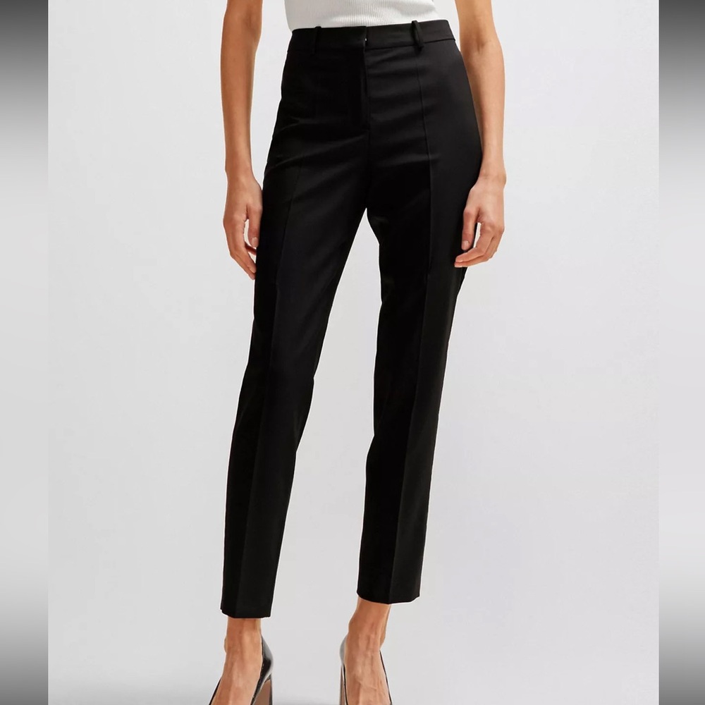 Hugo Boss Tiluna Wool Cropped Sleek Black Trousers Size 6 - Picture 3 of 15